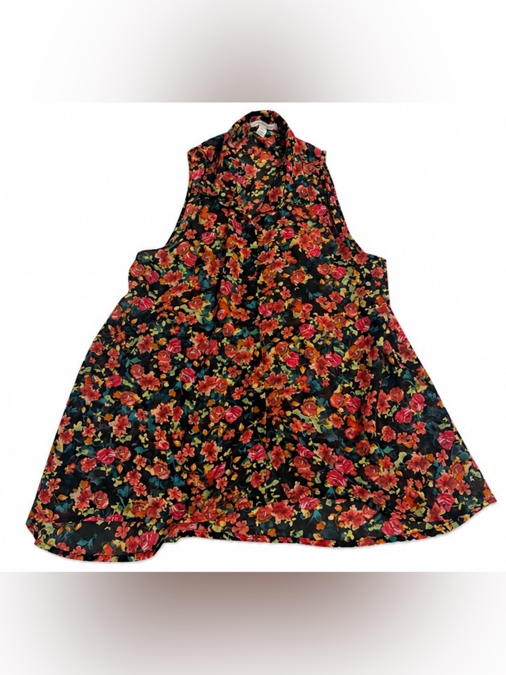 Ambiance Apparel Women's Large Sleeveless Floral Tunic Top - Black Multicolor